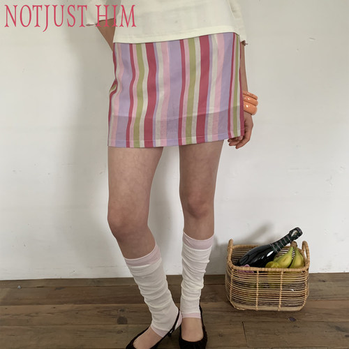花筏NOTJUSTHIM 莓果粉紫竖条纹印花半裙含安全裤