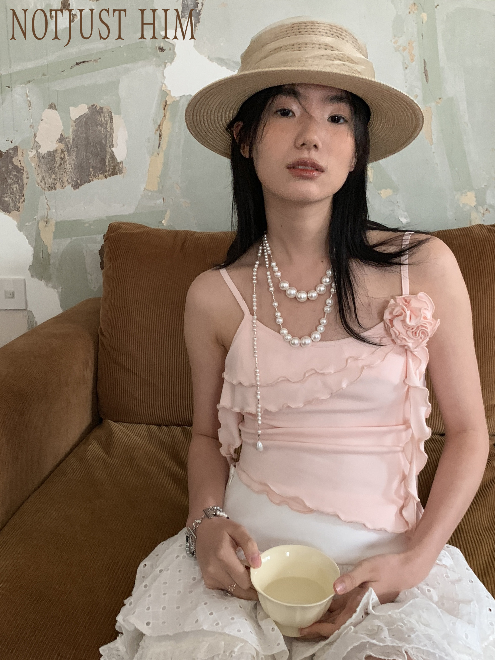 花筏NOTJUSTHIM《莫奈花园》手工花朵 弹力修身吊带 柔粉 晴空蓝,女装/女士精品,背心吊带,淘宝优惠券,粉丝福利购,淘宝优惠卷