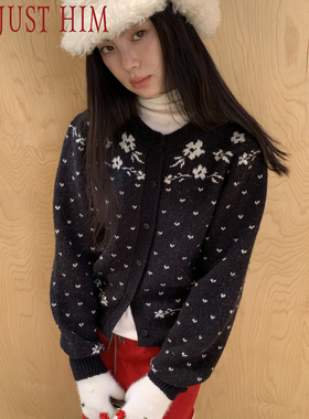 花筏NOTJUSTHIM《Fair lsle Sonata》黑白撞色羊毛混纺毛衣外套