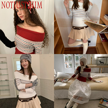 花筏NOTJUSTHIM《Lily’s Theme》费尔岛花纹舒适不扎一字肩毛衣