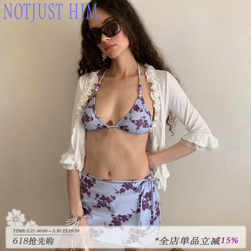 花筏NOTJUSTHIM《鸢尾花》蓝紫印花A字短裙 含安全裤