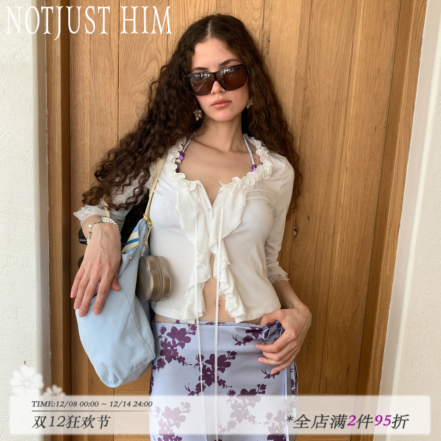 花筏NOTJUSTHIM《Flowing White》木耳边系带白色针织开衫