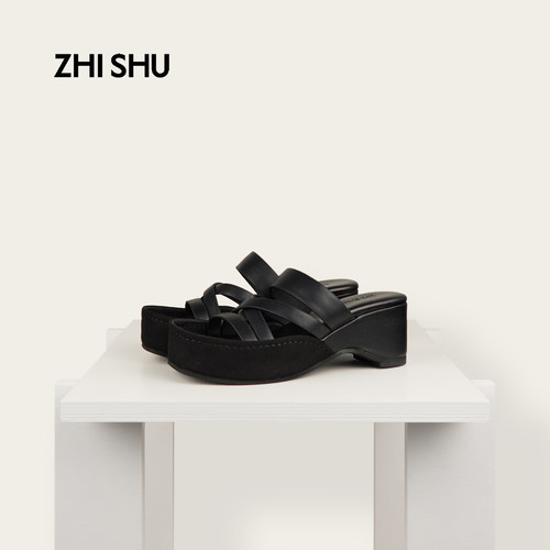直述ZHISHU 围边坡跟凉鞋厚底防水台