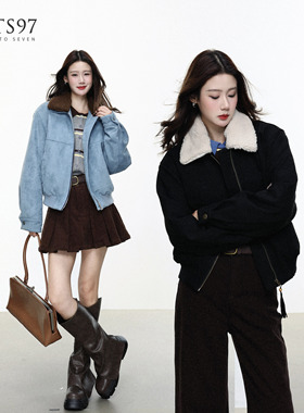 NTS97 可露丽棉外套/复古翻领麂皮夹克女短款棉服外套休闲慵懒风