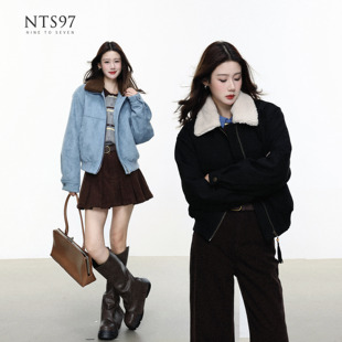 棉服外套休闲慵懒风 复古翻领麂皮夹克女短款 NTS97 可露丽棉外套