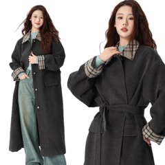 NTS97 2024冬长款韩系羽绒大衣拼接领口a字版型外套