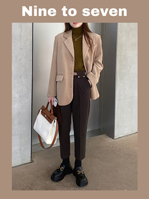 NTS97清仓商品！灯芯绒加厚米驼色中长款西装外套