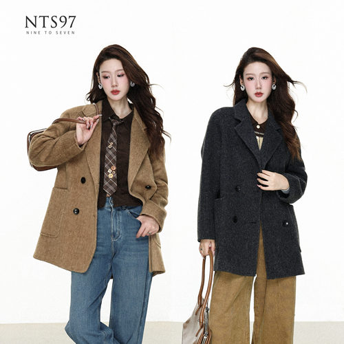 NTS97中长款双排扣双面呢大衣