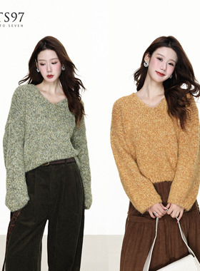 NTS97 秋冬新款多色雪花灯笼袖宽松v领套头毛衣