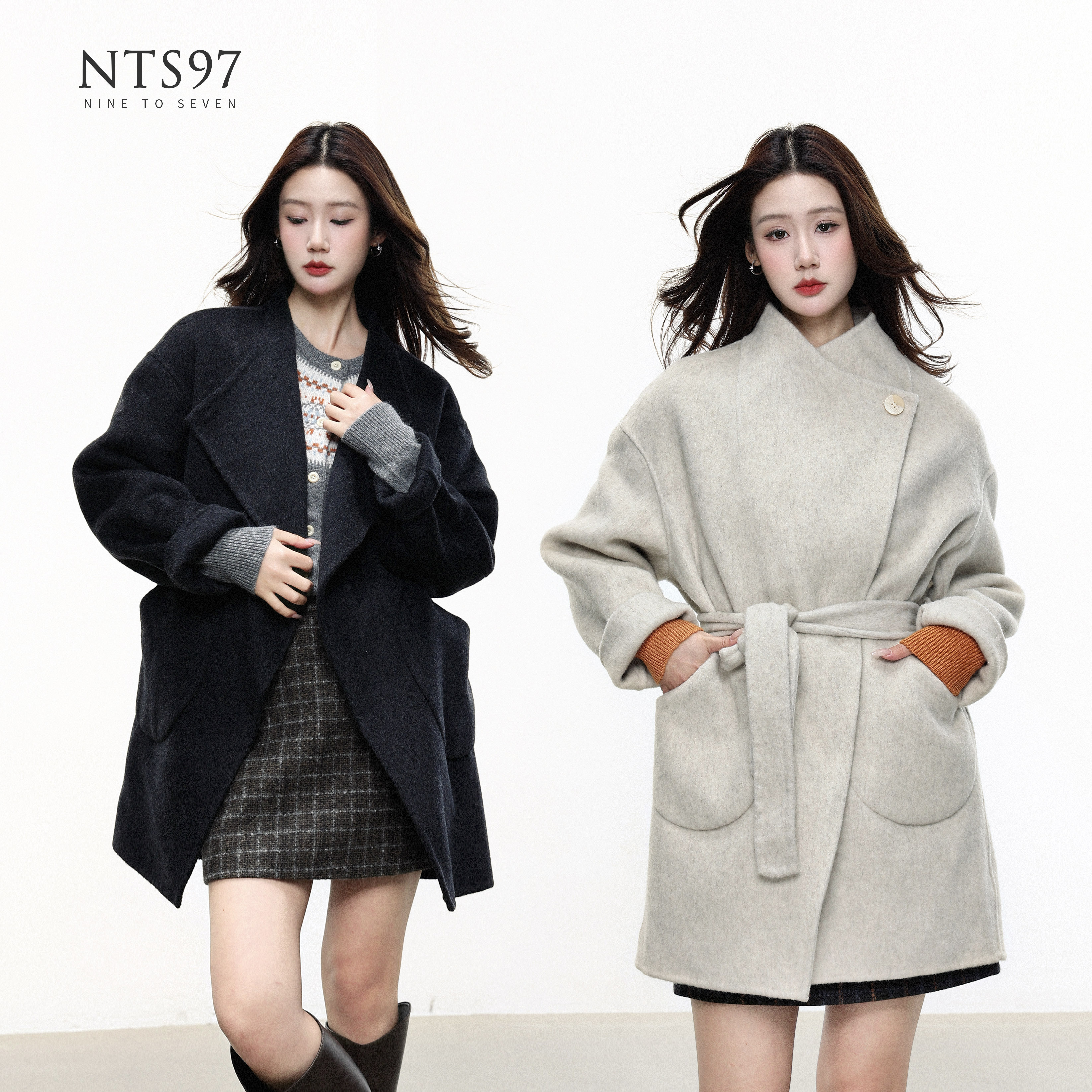 NTS97经典立领纽扣系带大衣