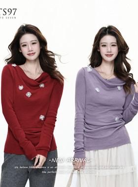 NTS97 蝴蝶装饰褶皱收腰针织衫女长袖套头毛衣上衣