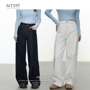 微弯刀显瘦慵懒风微弹长裤 女长裤 加绒复古阔腿牛仔裤 NTS97