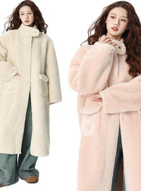 NTS97 2024冬气质皮毛一体长款半高领简约气质外套