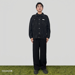 HIGHASH四季男士黑色牛仔外套男款春秋季2025新款设计感小众