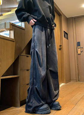 卫裤男秋冬季水洗宽松直筒拖地裤大码高个子加长运动加绒加厚裤子