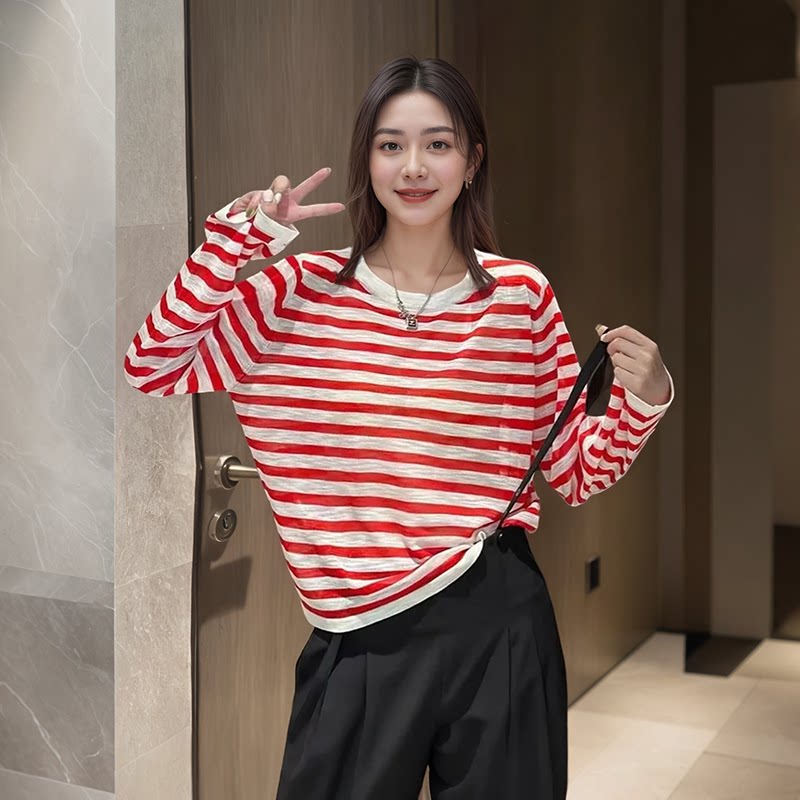 条纹冰丝防晒罩衫女夏季新款上衣