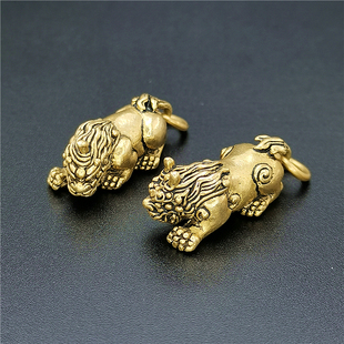 小貔貅一对狮头尾挂纯黄铜配饰手机链U盘挂件儿童项链吊坠