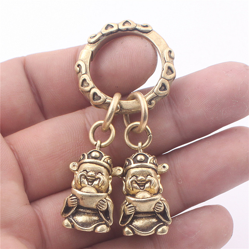 官帽财神黄铜钥匙扣项链挂件复古创意礼品手机坠汽车男女礼品包邮