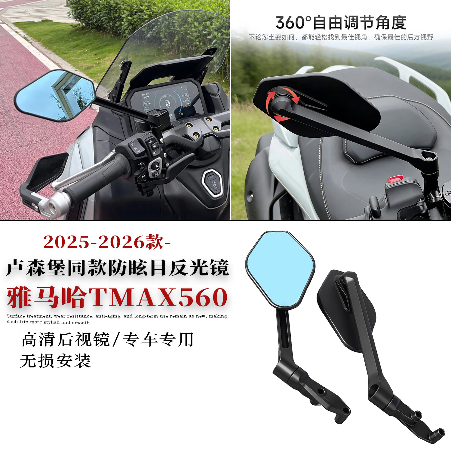 适用雅马哈TMAX560防眩目后视镜