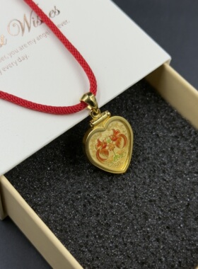 吉祥文化永结同心纪念吊坠边框925银纯银银镀金