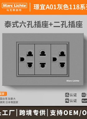 泰式16A多六孔带二孔美标多功能三三插泰国台湾台式通用灰色118型