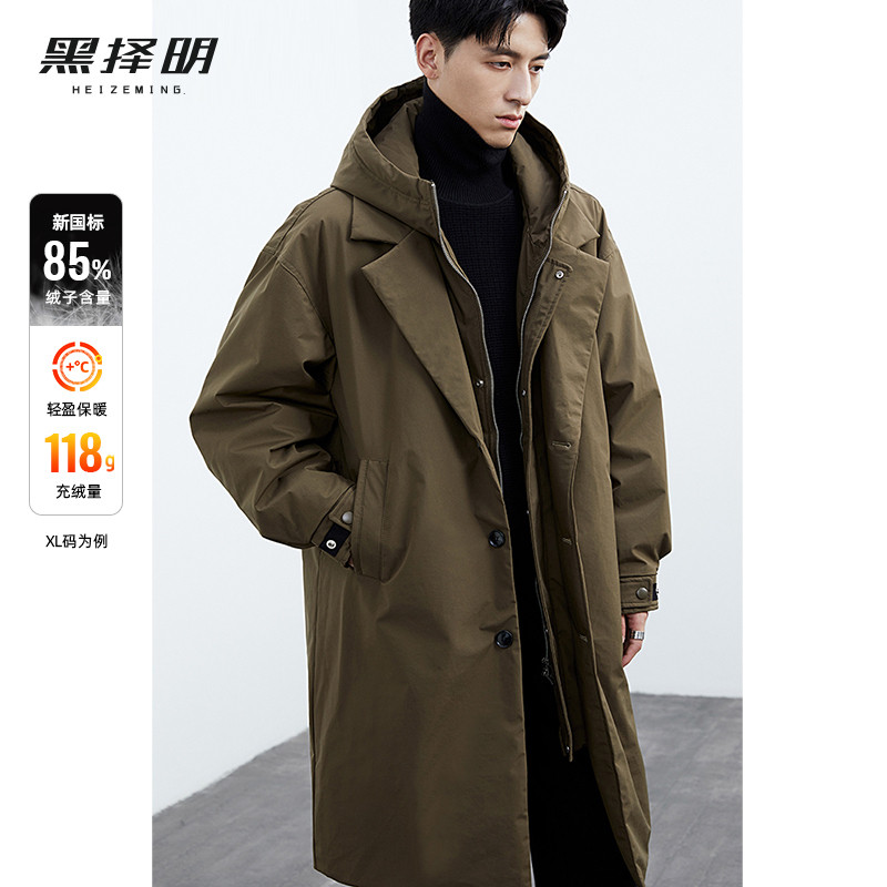 男士羽绒服中长款假两件连帽派克服2023新款韩版户外保暖冬季外套
