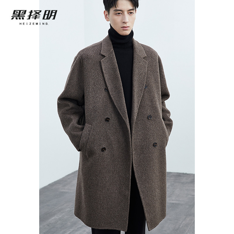 毛呢大衣男款冬季2023新款韩版通勤休闲中长款全羊毛双面呢子外套