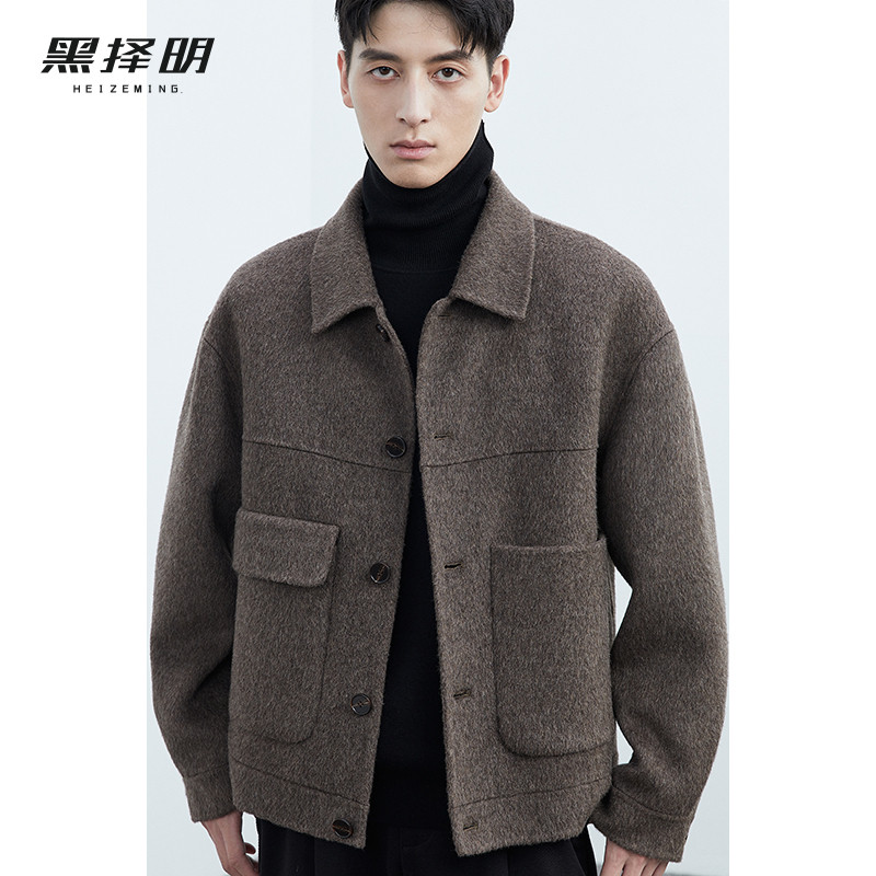 男士秋冬款外套短款100%纯绵羊毛23新款高端休闲百搭双面毛呢夹克