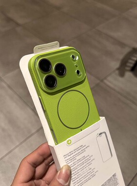 森绿色适用苹果17promax手机壳2025新款高级感荔枝纹磁吸皮质iphone16Pro女款15Plus镜头全包Air防摔14保护套