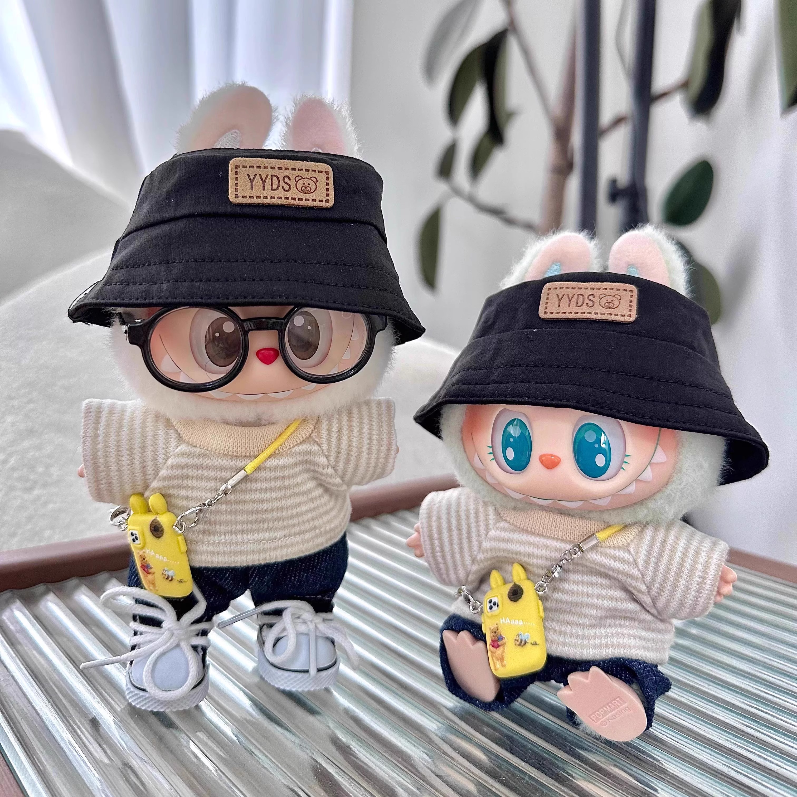 新品17厘米拉布布娃衣一二三代马卡龙盲盒挂件labubu衣服帽子套装