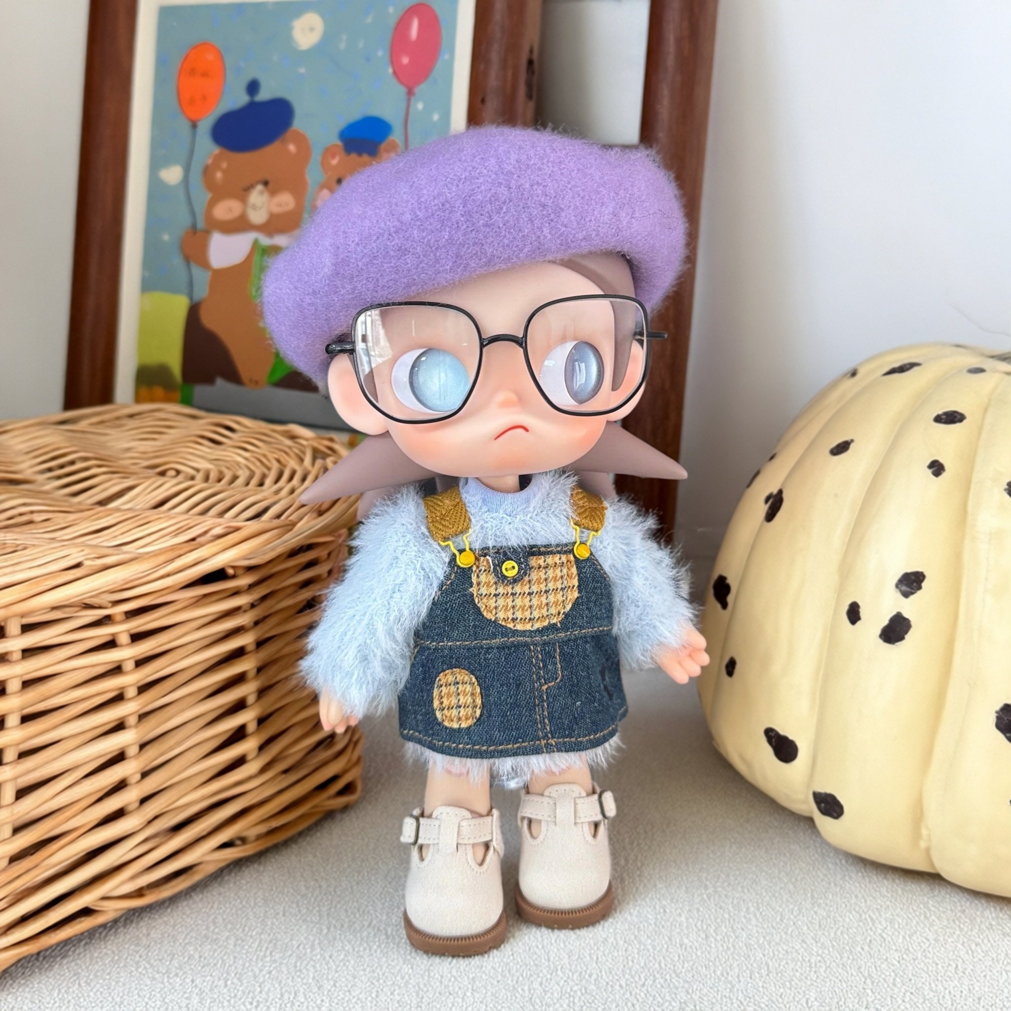 zsiga娃衣BJD8分20cm可动人偶背带裤嘎子姐蓝绒绒毛衣molly贝雷帽