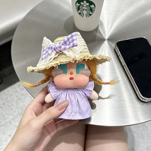 原创 CRYBABY哭娃咕噜咕噜娃衣田园风草帽波点蕾丝发带方巾裙套装