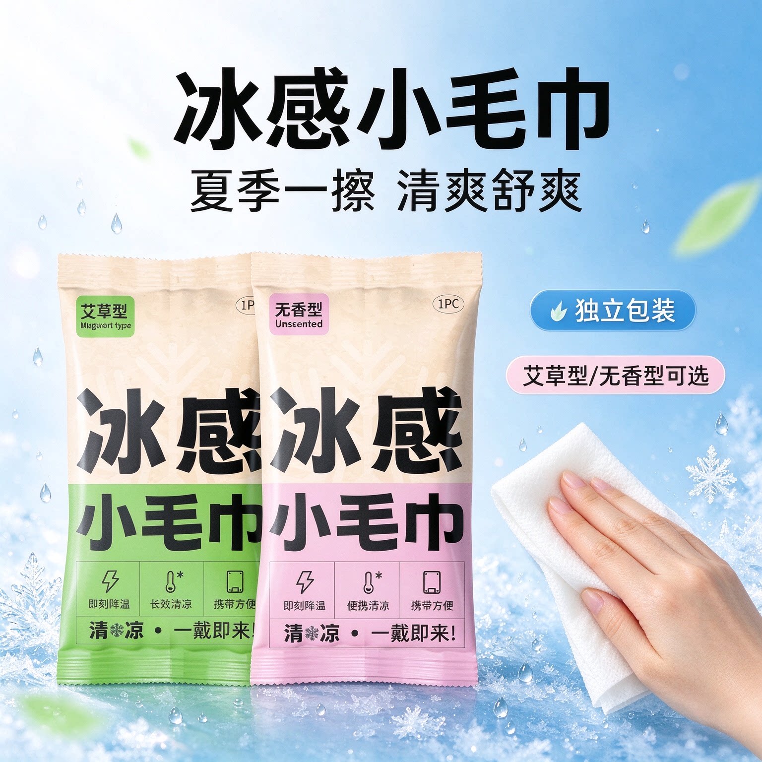 冰感小毛巾夏季清凉湿巾一次性冰爽擦汗学生军训运动降温清洁湿巾