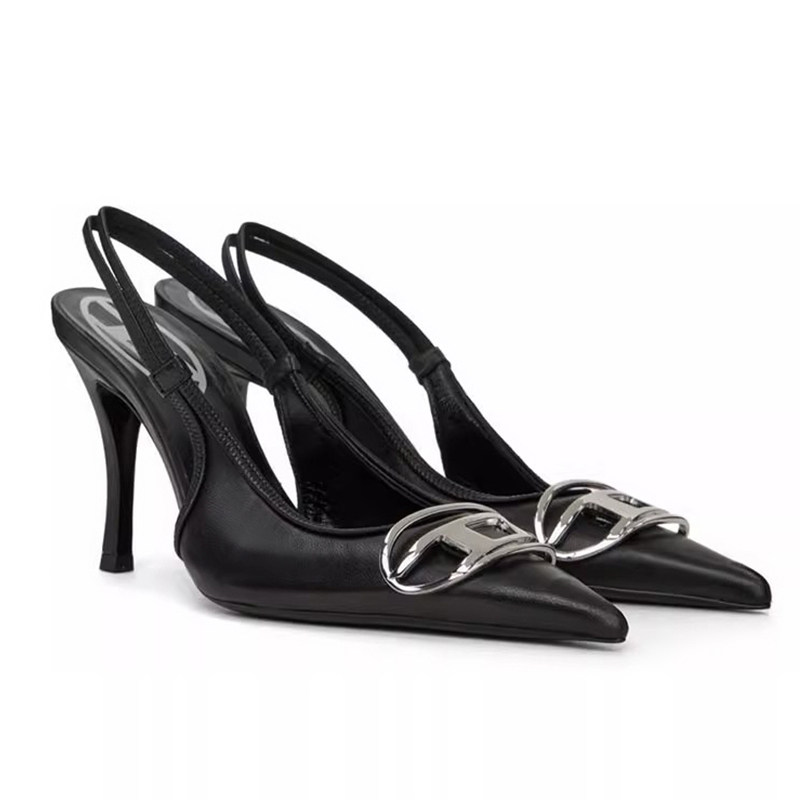 thumbnail for Diesel High Heels Women's Stiletto Heels 24 Summer Denim Metal Buckle Silver Empty Back Toe Sandals Singles