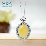 Подвеска из воскового агата, ожерелье, эмаль, янтарная цепочка до ключиц, европейский стиль, серебро 925 пробы