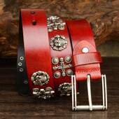 带不变形头层牛皮针扣皮带 嘻哈铆钉裤 男士 纯牛皮牛仔腰带真皮个性