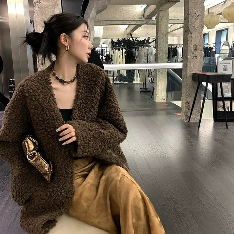 高级感仿毛皮中长款加厚外套