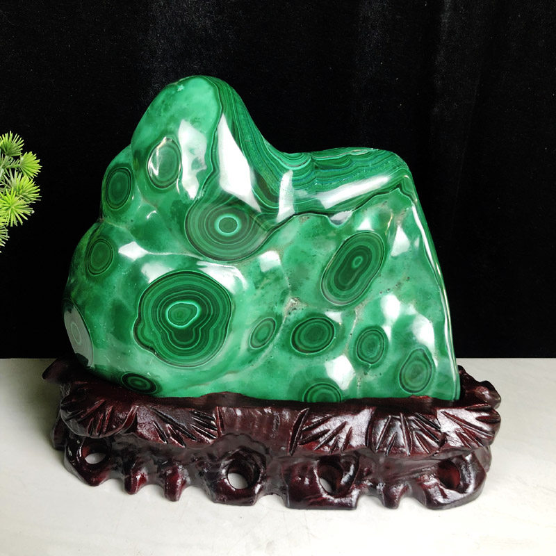 天然孔雀石原石奇石水晶收藏品客厅博古架样板房办公室会议桌摆件