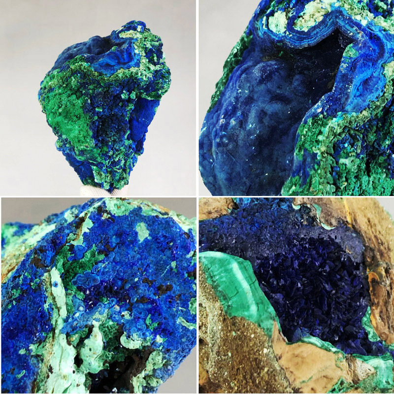 蓝铜矿孔雀石共生矿原石天然水晶奇石收藏地质科普标本桌面小摆件