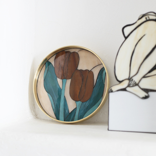 那儿郁金香黄铜托盘玻璃摆件ins家居diy自制礼物团建活动材料包