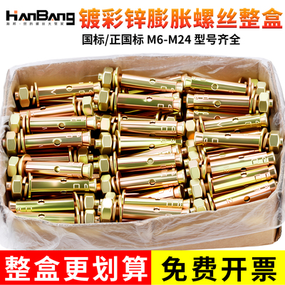 整盒国标镀锌铁膨胀螺丝彩锌加长拉爆螺栓大全6M8M10M12M14M16M20