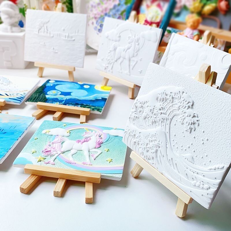 石膏娃娃涂色儿童创意手工3d立体名画创意涂鸦梵高浮雕diy填色画