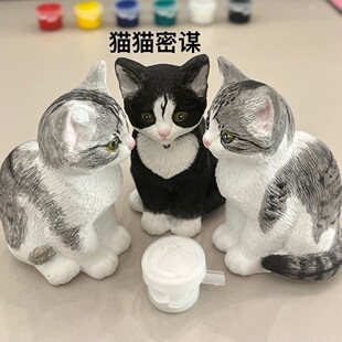 批发幼儿园爆款儿童立体团建石膏娃娃diy手工涂色猫咪涂鸦彩绘