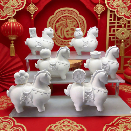 马年新款旋转石膏娃娃儿童新年礼物生肖马超大号2026涂色彩绘批发