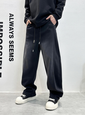2025秋冬加绒加厚阔腿裤男款宽松休闲裤男黑色弯刀裤痞帅潮流长裤