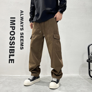 男痞帅潮流薄绒长裤 裤 男微阔 男宽松工装 2025秋冬加绒小直筒休闲裤