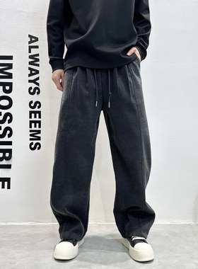 2025秋冬新款加绒加厚宽松休闲裤男哈伦阔腿裤毛尼长裤子男直筒裤