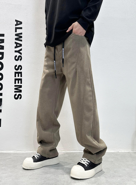 2025秋冬新款加绒加厚宽松直筒工装休闲裤男士潮流时尚痞帅长裤子