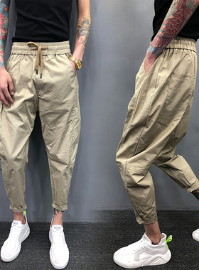 春夏薄款休闲裤男宽松2025潮流哈伦裤萝卜裤潮流九分裤小脚裤挽边