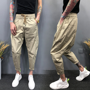 休闲裤 小脚裤 男宽松2025潮流哈伦裤 潮流九分裤 挽边 萝卜裤 春夏薄款